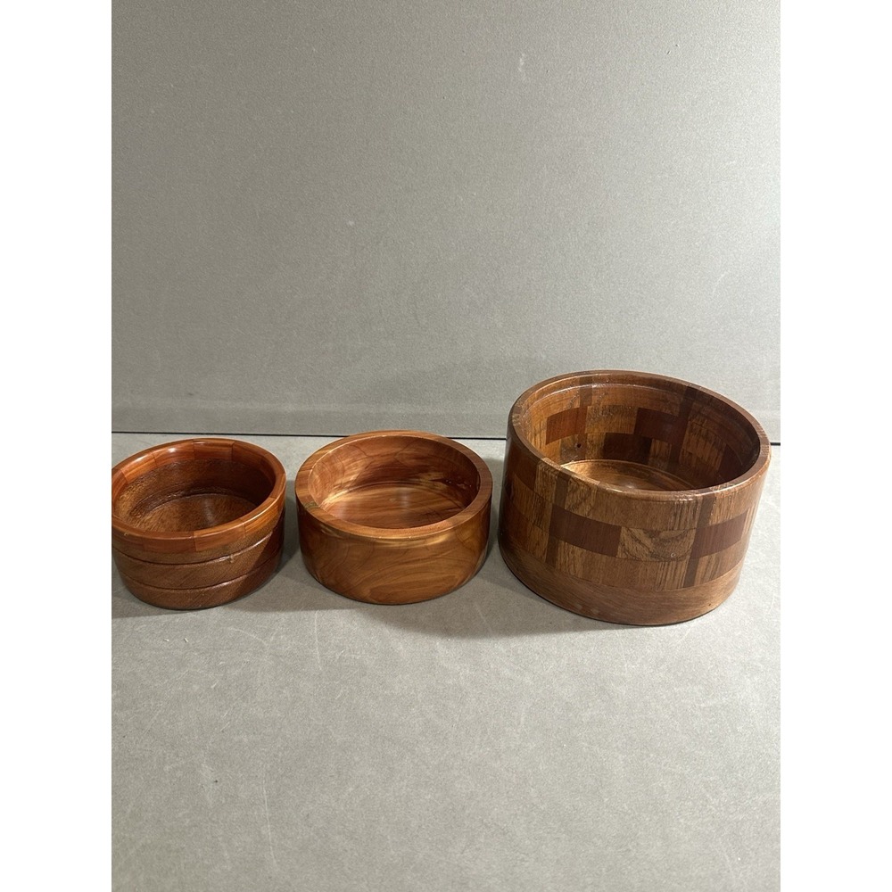 Vintage Handmade Wooden Bowls Lot Of 3